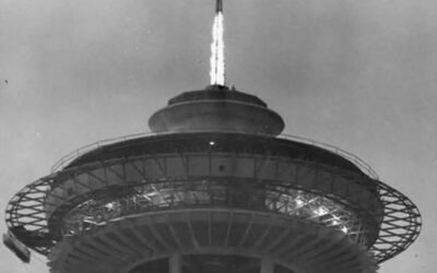 Flames atop the Space Needle